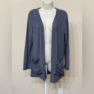 Grecerelle Women’s Gray Ribbed Long Sleeve Open Front Soft Comfort Cardigan M
